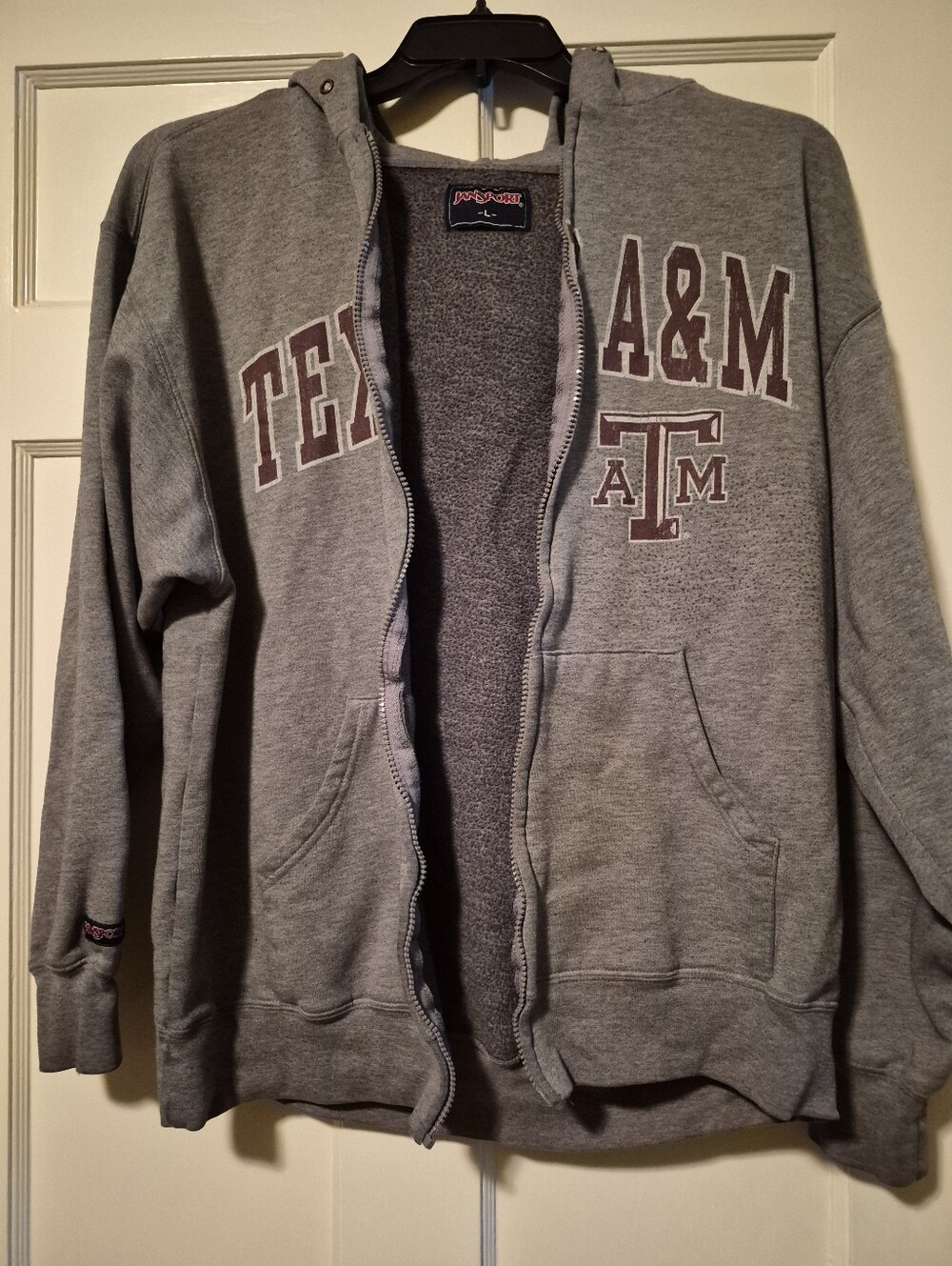 Jansport Texas A&M Aggies Gray Hoodie Sweatshirt Large Fleece Lined Full Zip